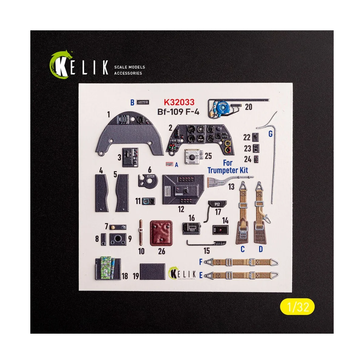 BF-109 F-4 - interior 3D decals for Trumpeter kit, 1/32 - Kelik K32033