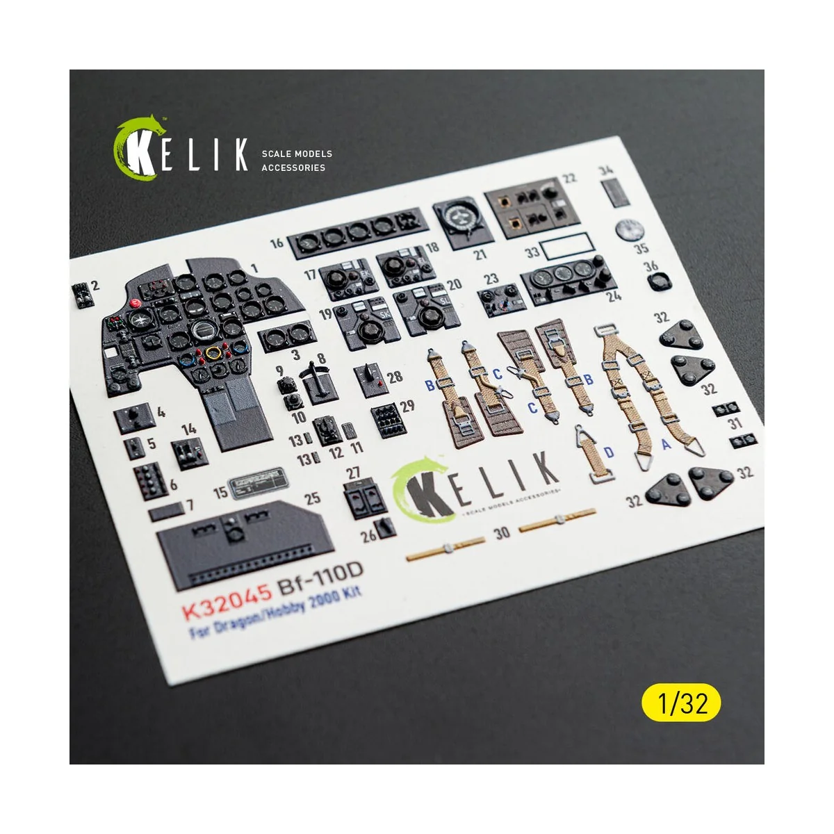 Bf-110D - interior 3D decals for Dragon/Hobby 2000 kit - Kelik K32045
