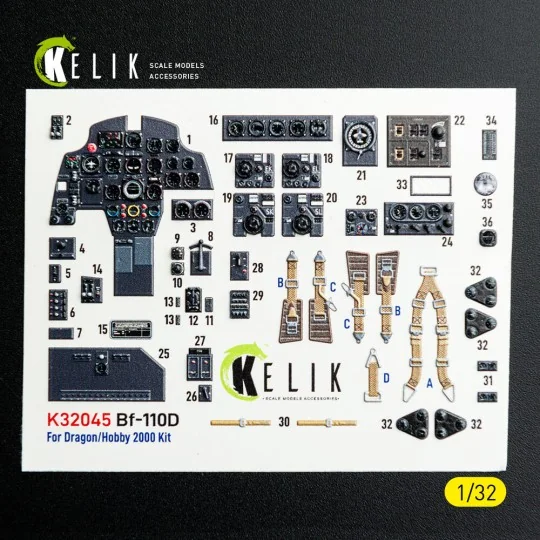 Bf-110D - interior 3D decals for Dragon/Hobby 2000 kit - Kelik K32045