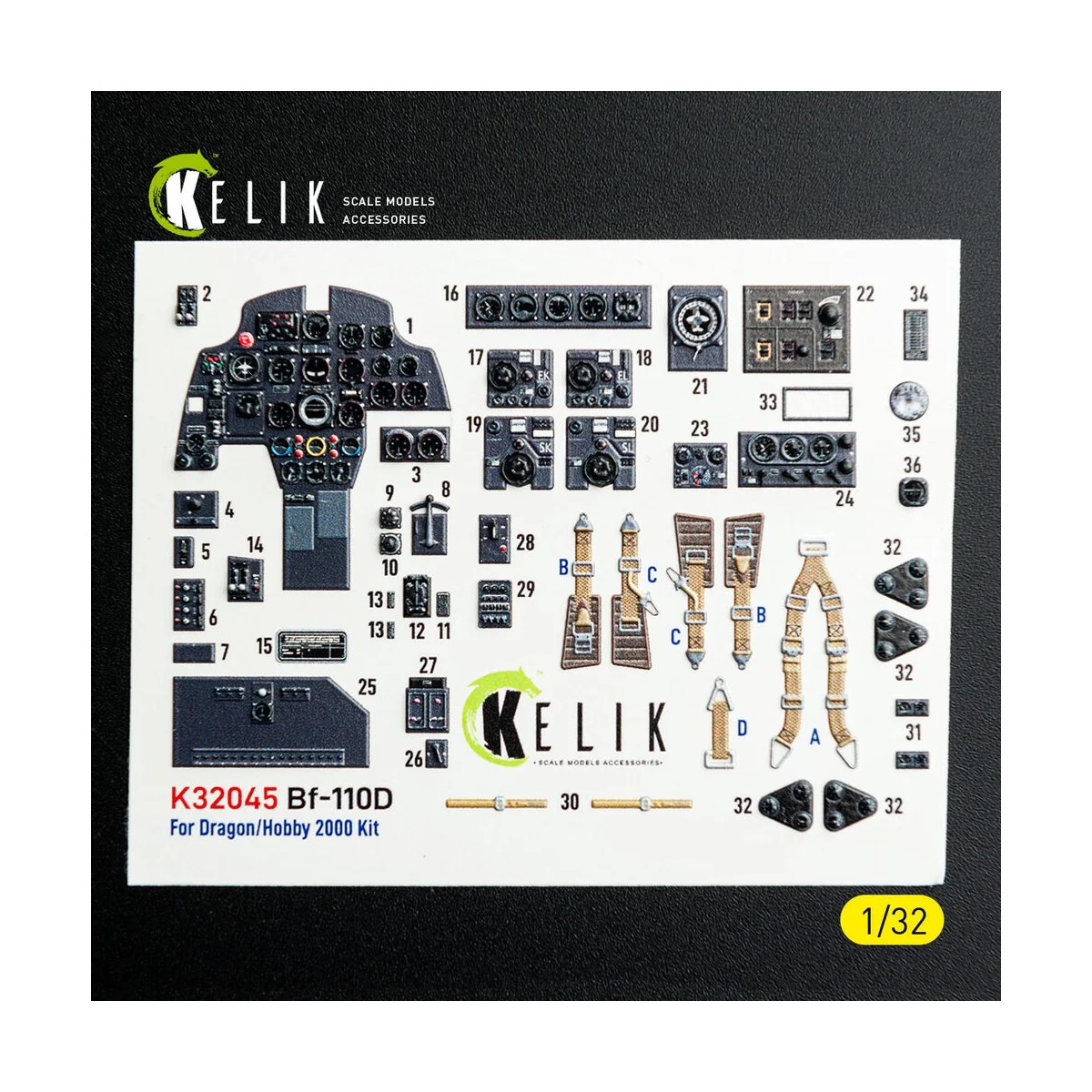 Bf-110D - interior 3D decals for Dragon/Hobby 2000 kit - Kelik K32045