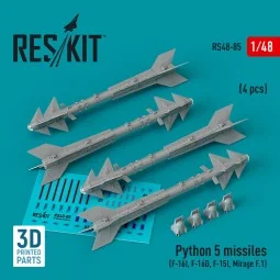 Python 5 missiles (4 pcs) (F-16I, F-16D, F-15I, Mirage F.1) (3D Pri...