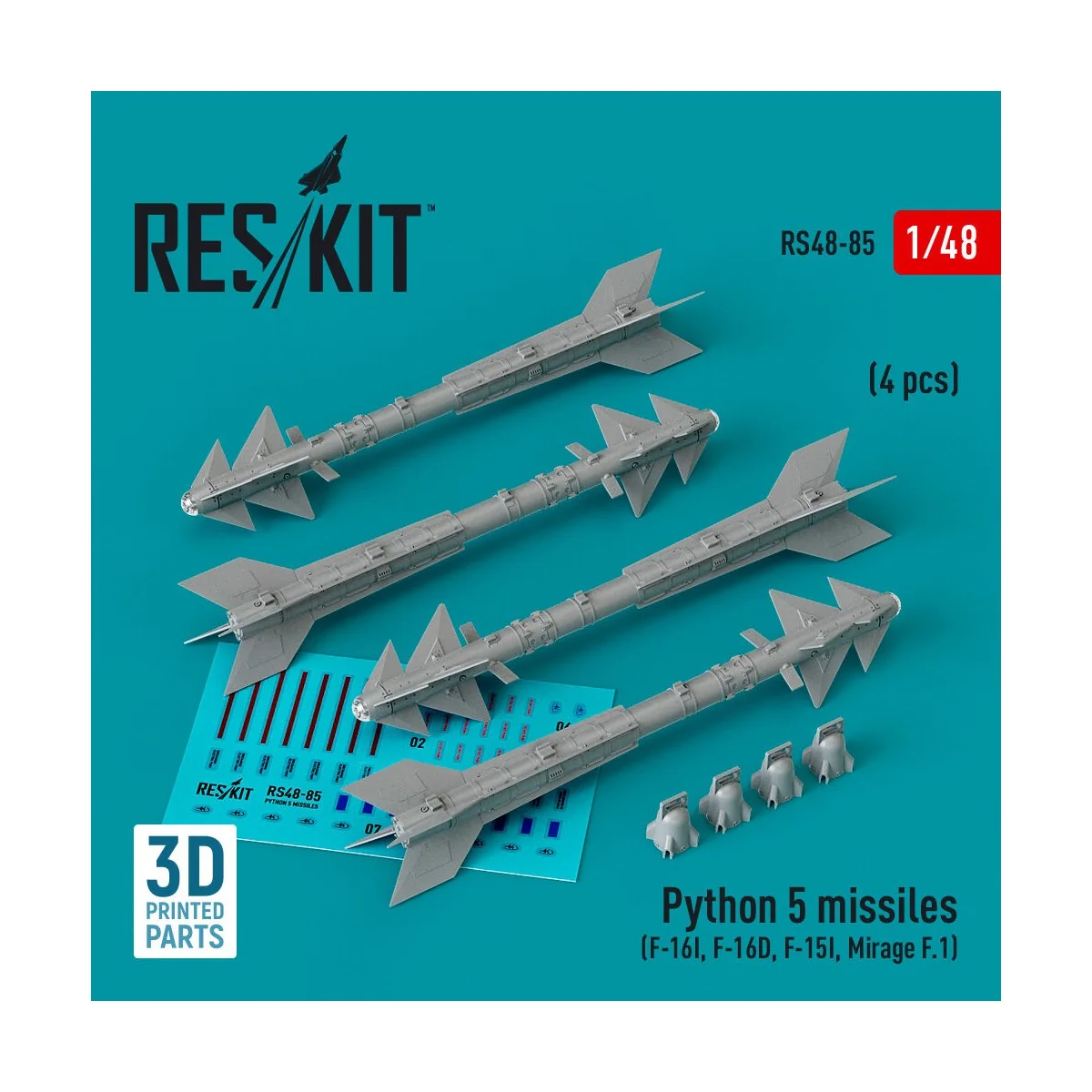 Python 5 missiles (4 pcs) (F-16I, F-16D, F-15I, Mirage F.1) (3D Pri...