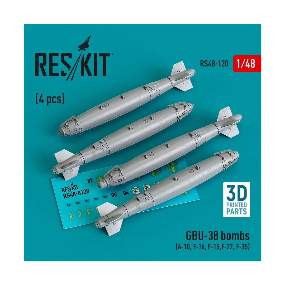 GBU-38 bombs (4 pcs) (A-10, F-16, F-15,F-22, F-35) (3D Printed) - R...