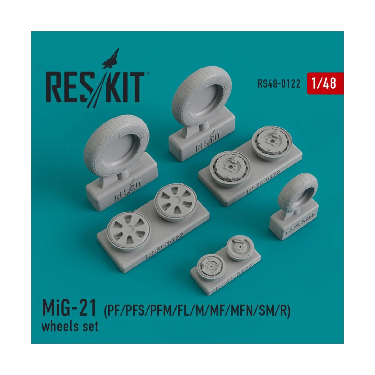 MiG-21 (PF, PFS, PFM, FL, M, MF, MFN, SM, R) wheels set, 1/48 - Res... MiG-21 (PF, PFS, PFM, FL, M, MF, MFN, SM, R) wheels set, 1/48 - Res...