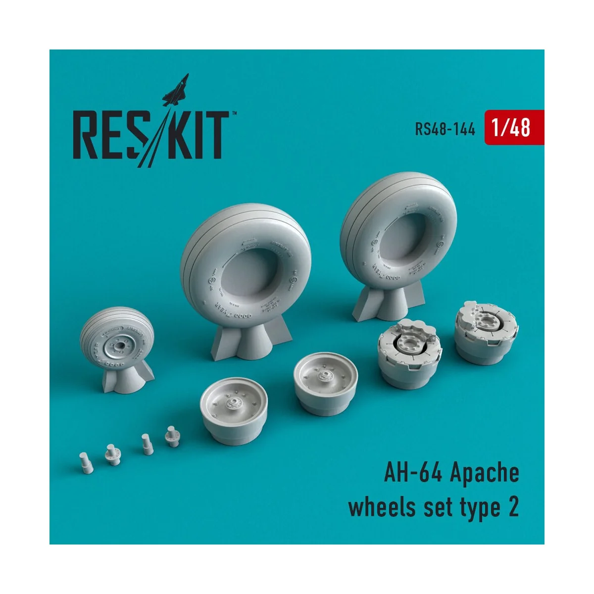 AH-64 Apache type 2 wheels set, 1/48 - ResKit Models RS48-0144 AH-64 Apache type 2 wheels set, 1/48 - ResKit Models RS48-0144