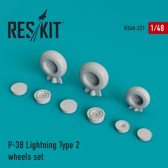 P-38 Lightning type 2 wheels set, 1/48 - ResKit Models RS48-0221 P-38 Lightning type 2 wheels set, 1/48 - ResKit Models RS48-0221