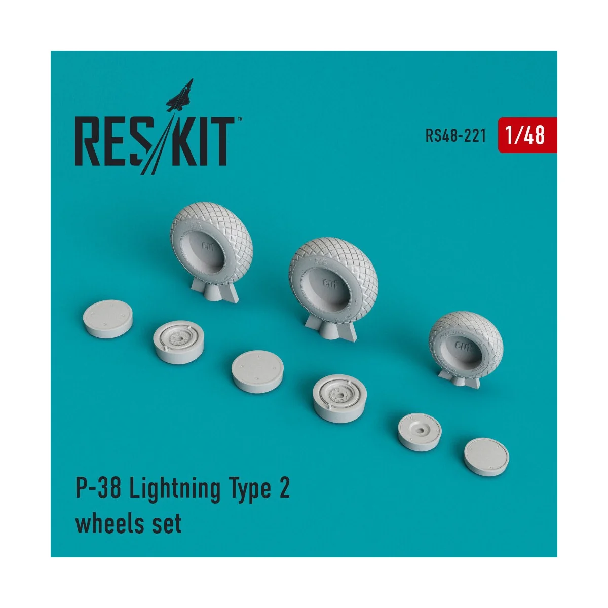 P-38 Lightning type 2 wheels set, 1/48 - ResKit Models RS48-0221 P-38 Lightning type 2 wheels set, 1/48 - ResKit Models RS48-0221