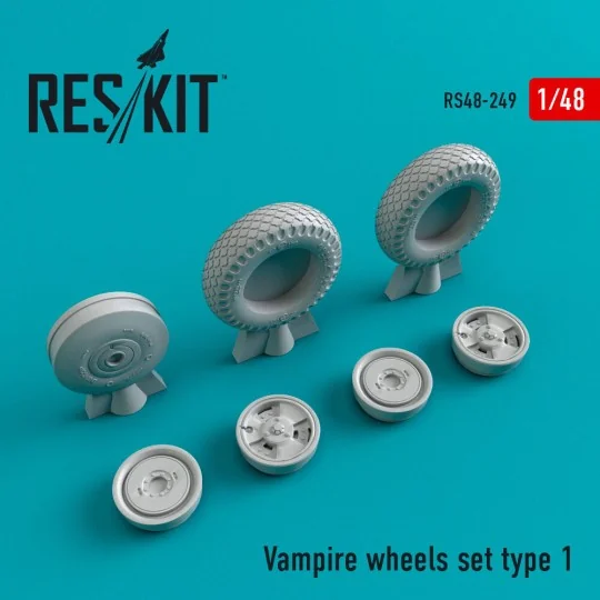 DH.115 Vampire wheels set type 1, 1/48 - ResKit Models RS48-0249 DH.115 Vampire wheels set type 1, 1/48 - ResKit Models RS48-0249
