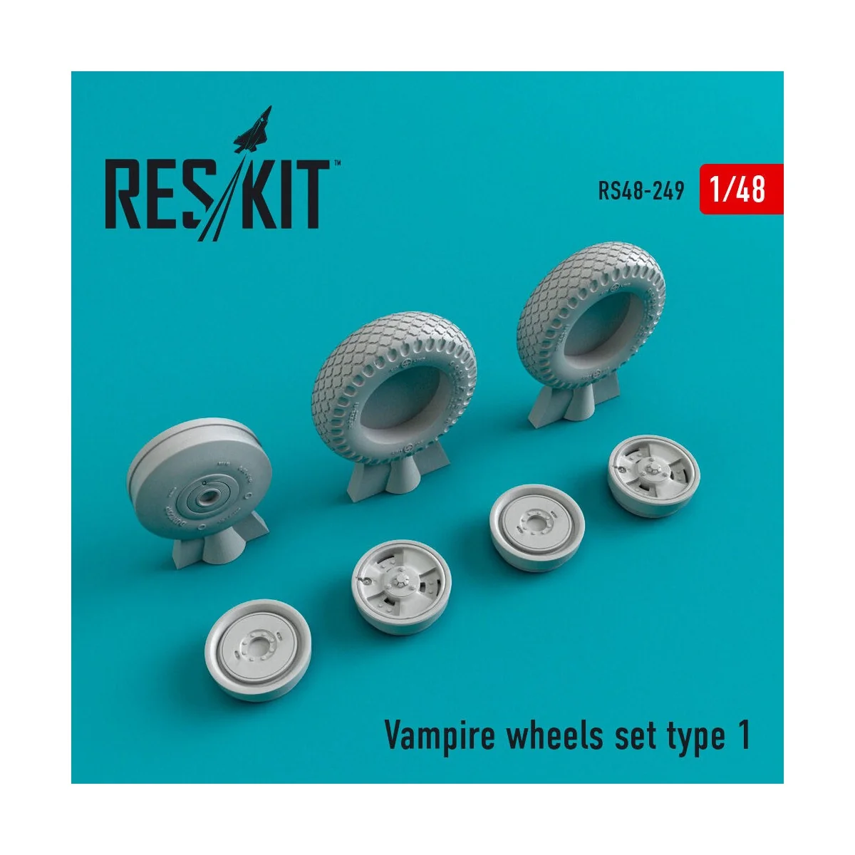 DH.115 Vampire wheels set type 1, 1/48 - ResKit Models RS48-0249 DH.115 Vampire wheels set type 1, 1/48 - ResKit Models RS48-0249