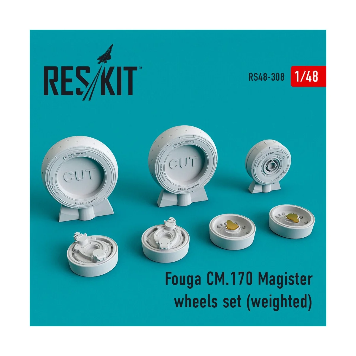 Fouga CM.170 Magister wheels set (weighted) - ResKit Models RS48-0308