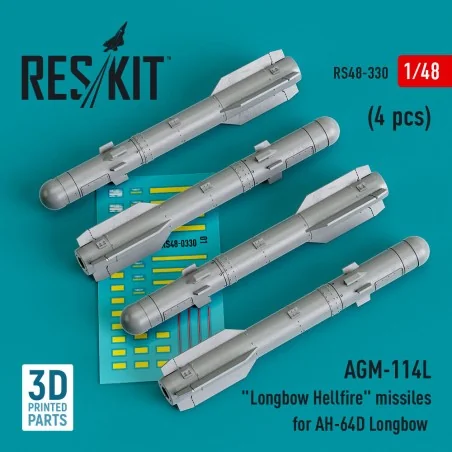 AGM-114L Longbow Hellfire missiles (4 pcs)(AH-64D Longbow) (3D Prin...