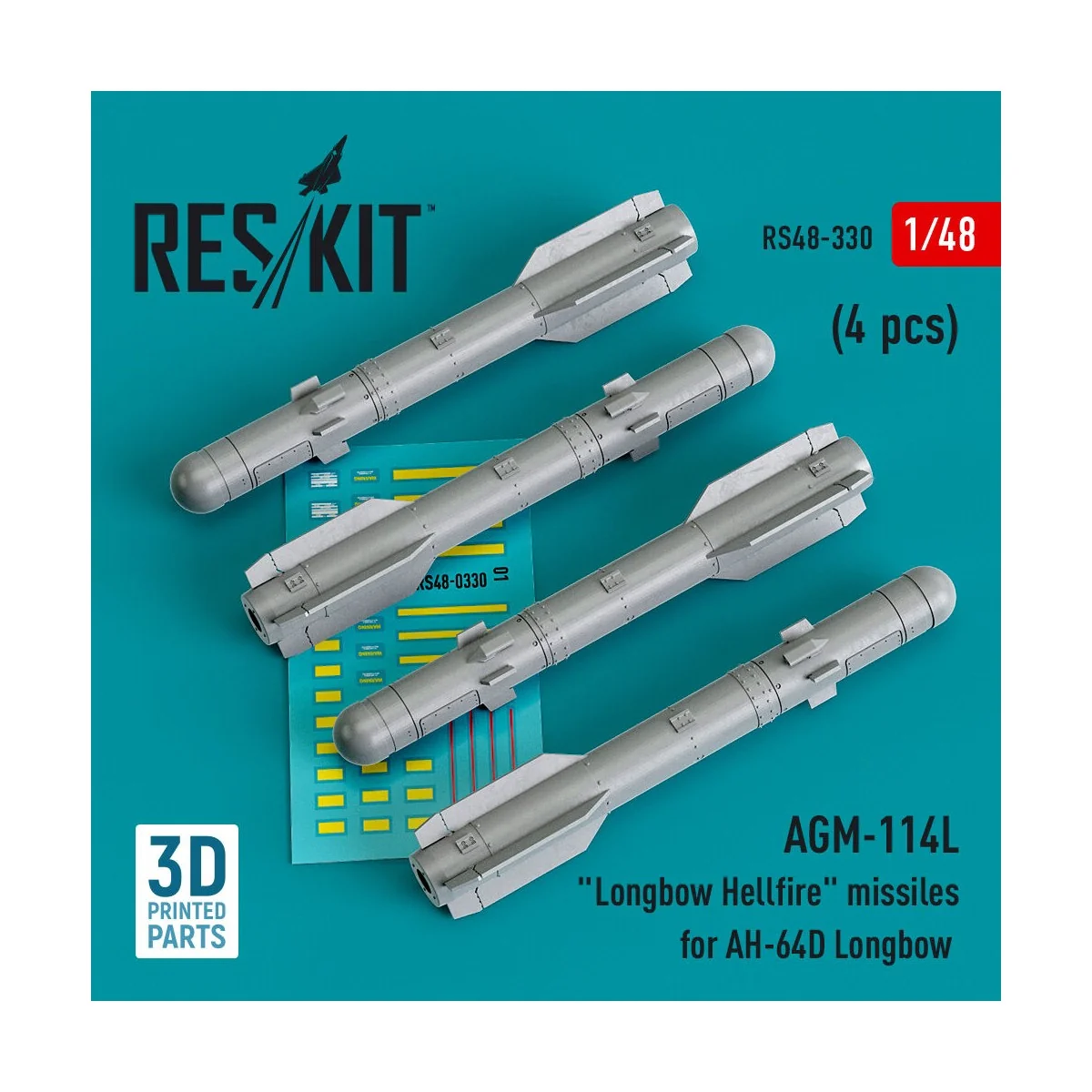 AGM-114L Longbow Hellfire missiles (4 pcs)(AH-64D Longbow) (3D Prin...