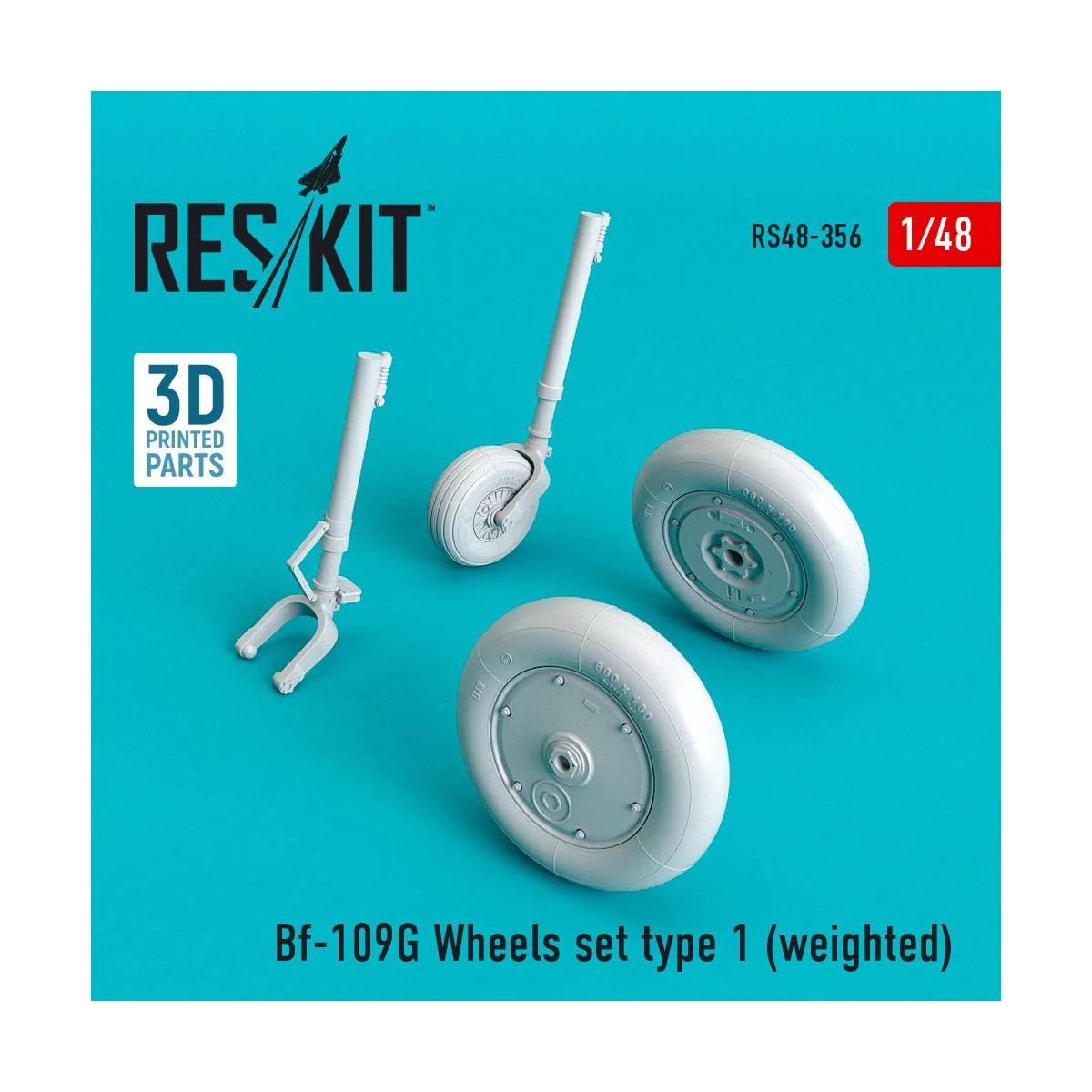 Bf-109G wheels set type 1 (weighted), 1/48 - ResKit Models RS48-0356 Bf-109G wheels set type 1 (weighted), 1/48 - ResKit Models RS48-0356
