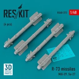 R-73 missiles (4 pcs) (MiG-29, Su-27) (3D Printed), 1/48 - ResKit M...
