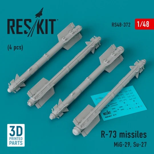 R-73 missiles (4 pcs) (MiG-29, Su-27) (3D Printed) - ResKit Models ...