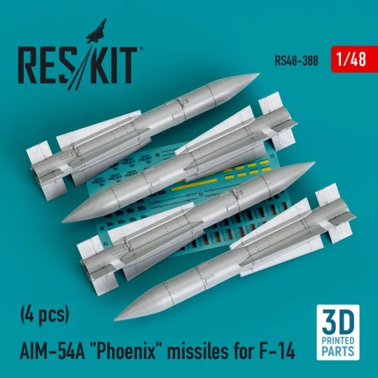 AIM-54A Phoenix missiles for F-14 (4pcs) (3D Printed) - ResKit Mode...