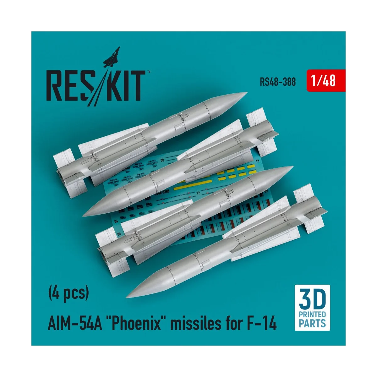 AIM-54A Phoenix missiles for F-14 (4pcs) (3D Printed) - ResKit Mode...