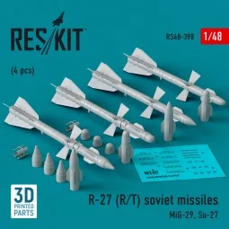 R-27 (R/T) missiles (4 pcs) (MiG-29, Su-27) (3D Printed), 1/48 - Re...
