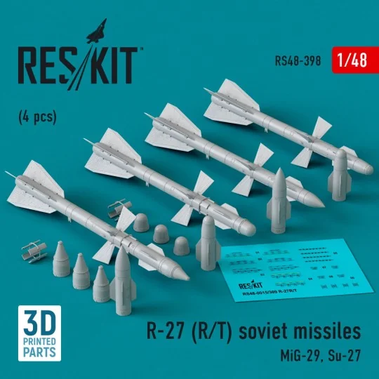 R-27 (R/T) missiles (4 pcs) (MiG-29, Su-27) (3D Printed) - ResKit M...