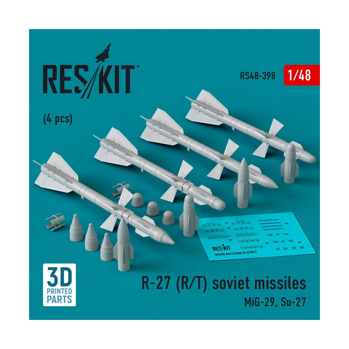R-27 (R/T) missiles (4 pcs) (MiG-29, Su-27) (3D Printed), 1/48 - Re... R-27 (R/T) missiles (4 pcs) (MiG-29, Su-27) (3D Printed), 1/48 - Re...