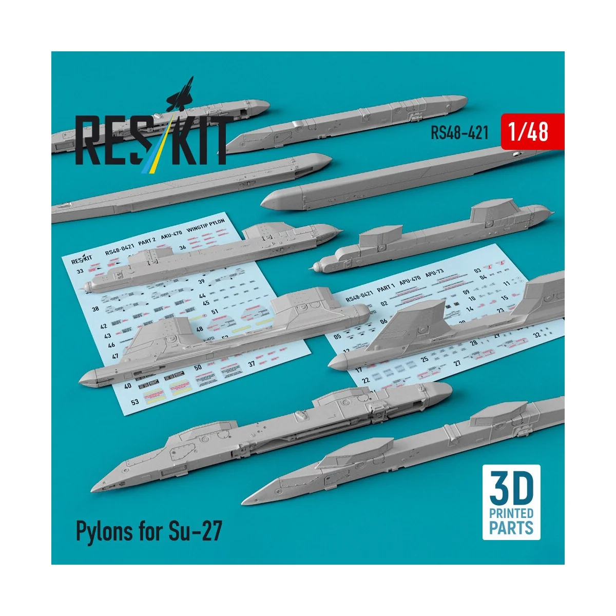 Pylons for Su-27 (3D Printed), 1/48 - ResKit Models RS48-0421