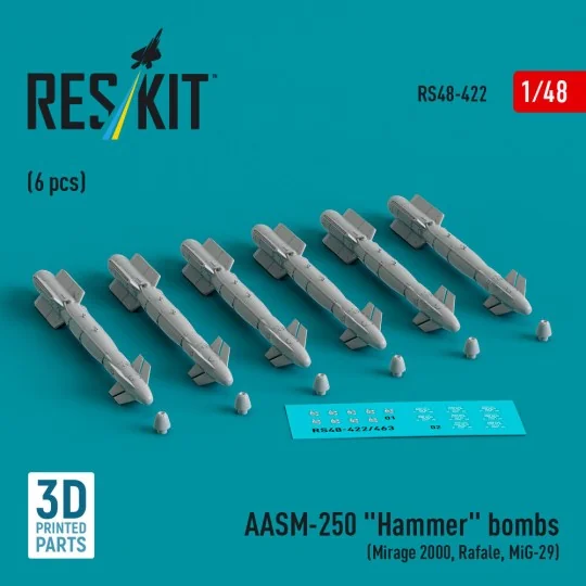 AASM-250 Hammer (6 pcs) (Mirage 2000, Rafale, MiG-29) (3D Printed),... AASM-250 Hammer (6 pcs) (Mirage 2000, Rafale, MiG-29) (3D Printed),...