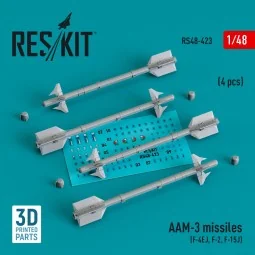 AAM-3 missiles (4 pcs) (F-4EJ, F-2, F-15J) (3D Printed), 1/48 - Res...