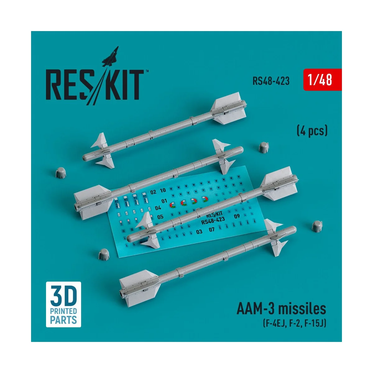 AAM-3 missiles (4 pcs) (F-4EJ, F-2, F-15J) (3D Printed) - ResKit Mo...