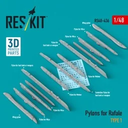 Pylons for Rafale type 1 (3D Printed), 1/48 - ResKit Models RS48-0436