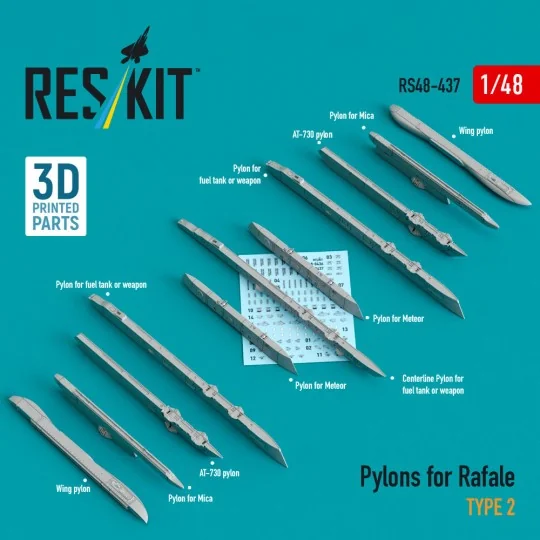 Pylons for Rafale type 2 (3D Printed) - ResKit Models RS48-0437