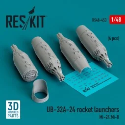 UB-32A-24 rocket launchers (4 pcs) (Mi-24, Mi-8) (3D Printed), 1/48...
