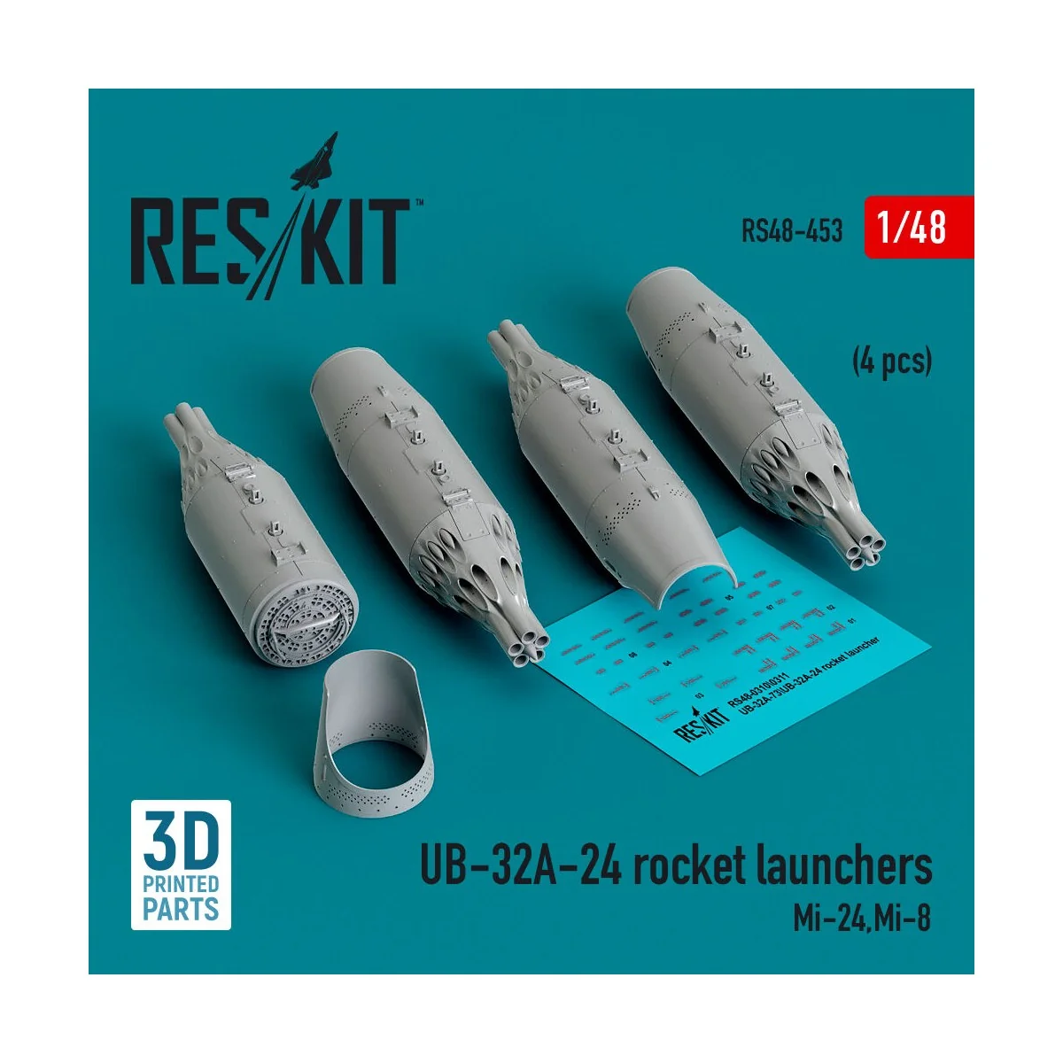 UB-32A-24 rocket launchers (4 pcs) (Mi-24,Mi-8) (3D Printed) - ResK...