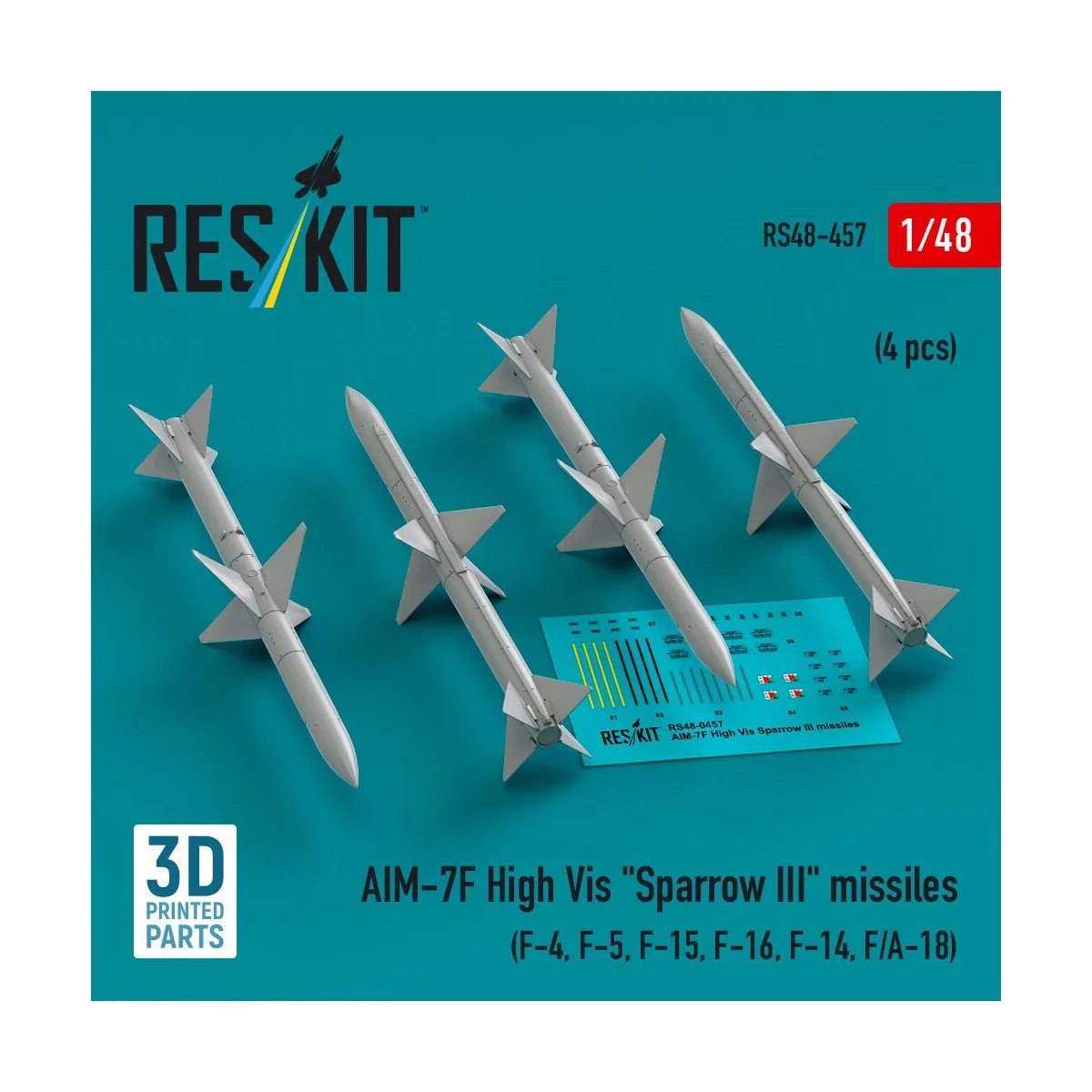 AIM-7F High Vis Sparrow III missiles (4 pcs) (F-4, F-5, F-15, F-16,...