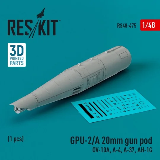 GPU-2/A 20mm gun pod (1 pcs) (OV-10A, A-4, A-37, AH-1G) (3D Printed... GPU-2/A 20mm gun pod (1 pcs) (OV-10A, A-4, A-37, AH-1G) (3D Printed...
