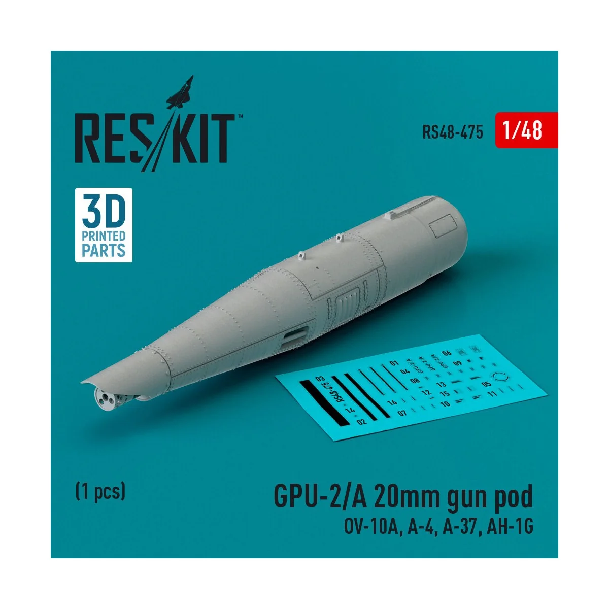 GPU-2/A 20mm gun pod (1 pcs) (OV-10A, A-4, A-37, AH-1G) (3D Printed...