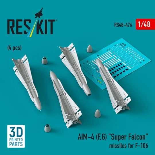 AIM-4 (F, G) Super Falcon missiles for F-106 (4 pcs) (3D Printed) -...