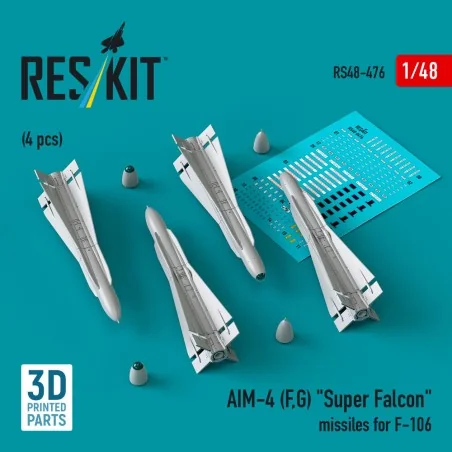 AIM-4 (F, G) Super Falcon missiles for F-106 (4 pcs) (3D Printed), ...