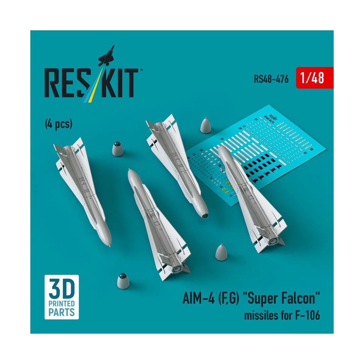 AIM-4 (F, G) Super Falcon missiles for F-106 (4 pcs) (3D Printed) -...