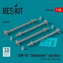 AIM-9X Sidewinder missiles (4 pcs) (F-15, F-16, F-18, F-35) (3D Pri...