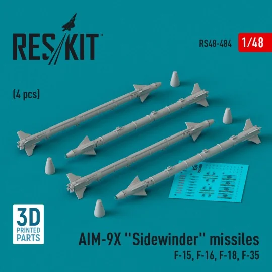 AIM-9X Sidewinder missiles (4 pcs) (F-15, F-16, F-18, F-35) (3D Pri...