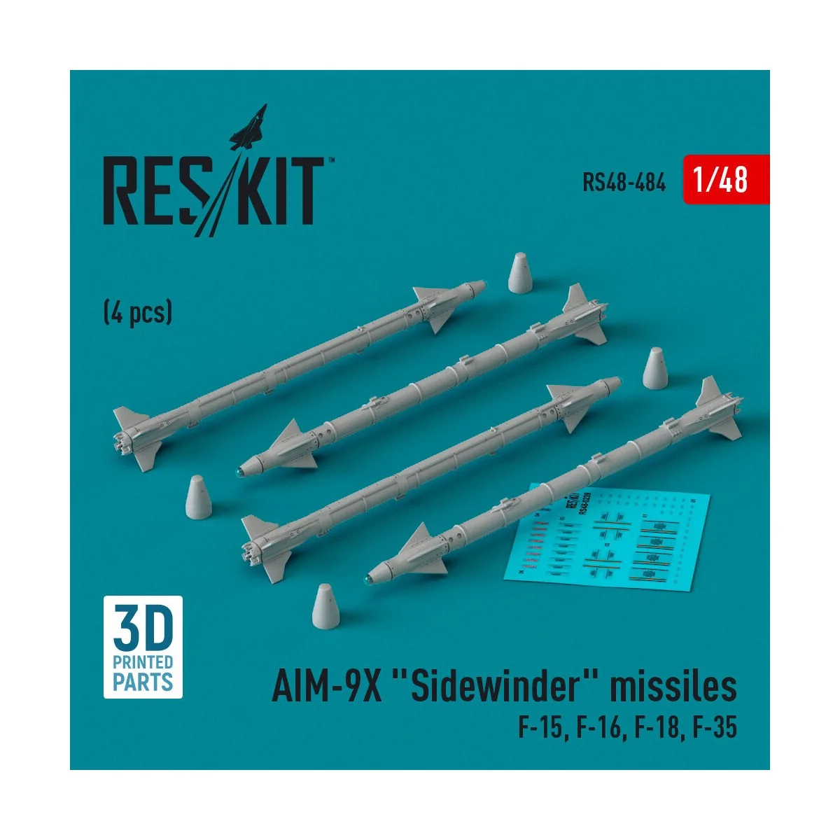 AIM-9X Sidewinder missiles (4 pcs) (F-15, F-16, F-18, F-35) (3D Pri...