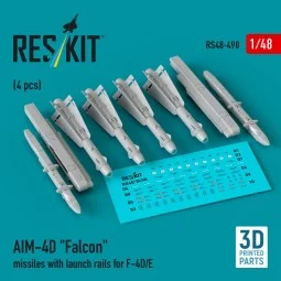 AIM-4D Falcon missiles with launch rails for F-4D/E (4 pcs) (3D Pri...