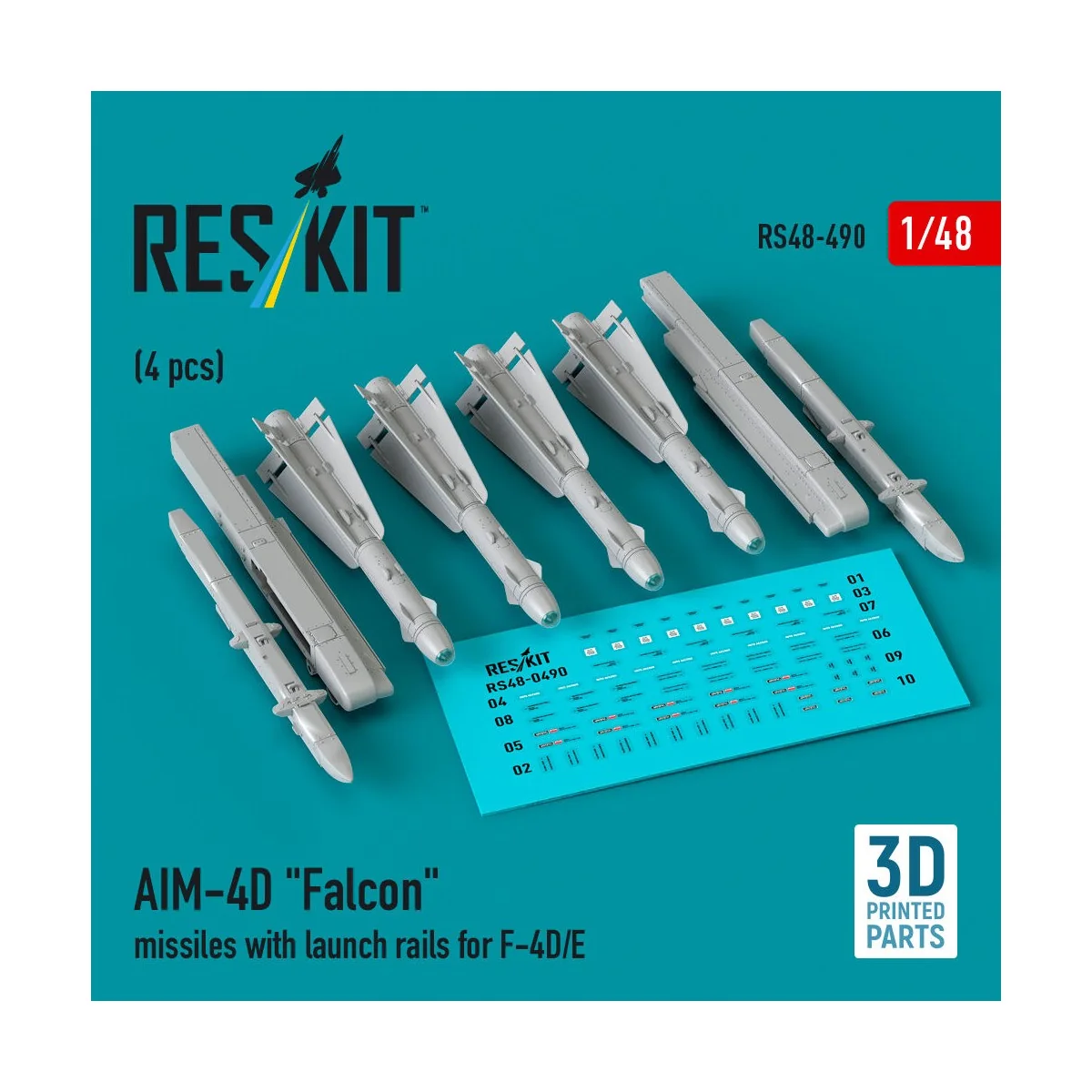 AIM-4D Falcon missiles with launch rails for F-4D/E (4 pcs) (3D Pri...