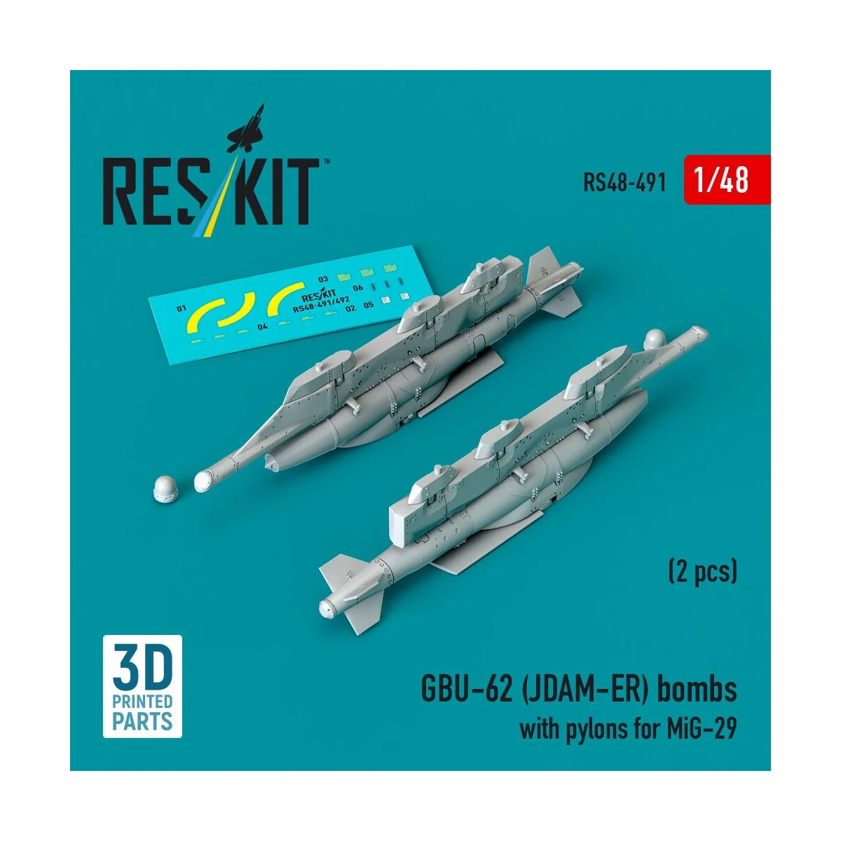 GBU-62 (JDAM-ER) bombs with pylons for MiG-29 Fulcrum (2 pcs) (3D P...