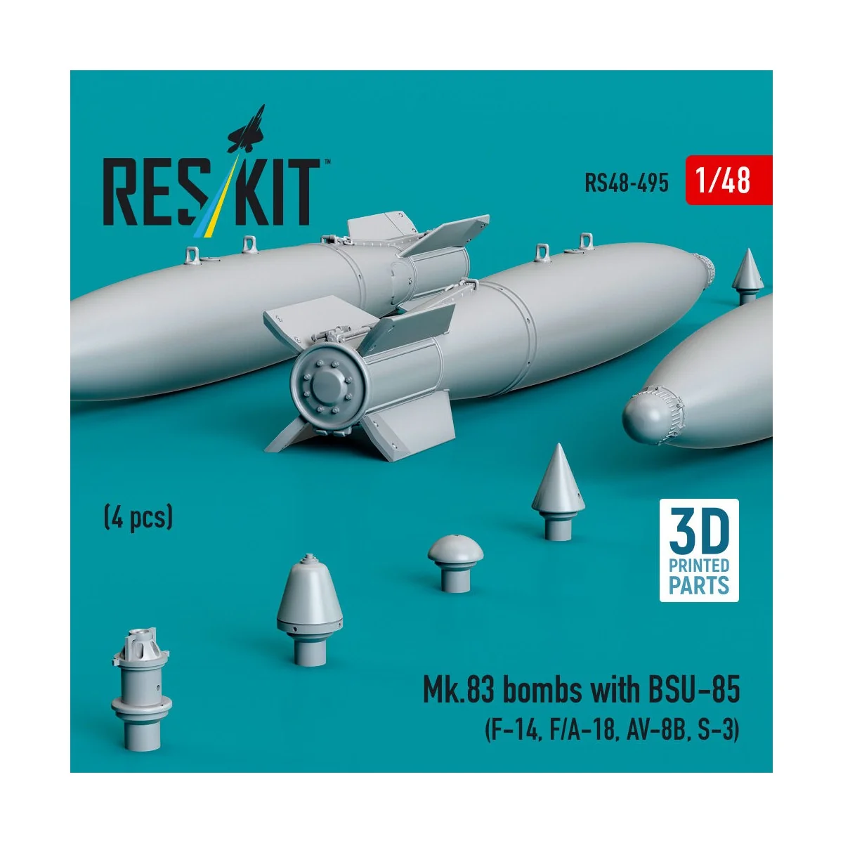 Mk.83 bombs with BSU-85 (4 pcs) (F-14, F/A-18, AV-8B, S-3) (3D prin... Mk.83 bombs with BSU-85 (4 pcs) (F-14, F/A-18, AV-8B, S-3) (3D prin...