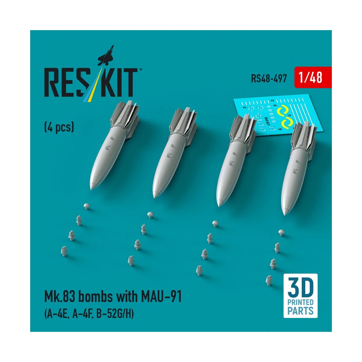 Mk.83 bombs with MAU-91 (4 pcs) (A-4E, A-4F, B-52G/H) (3D printed),... Mk.83 bombs with MAU-91 (4 pcs) (A-4E, A-4F, B-52G/H) (3D printed),...