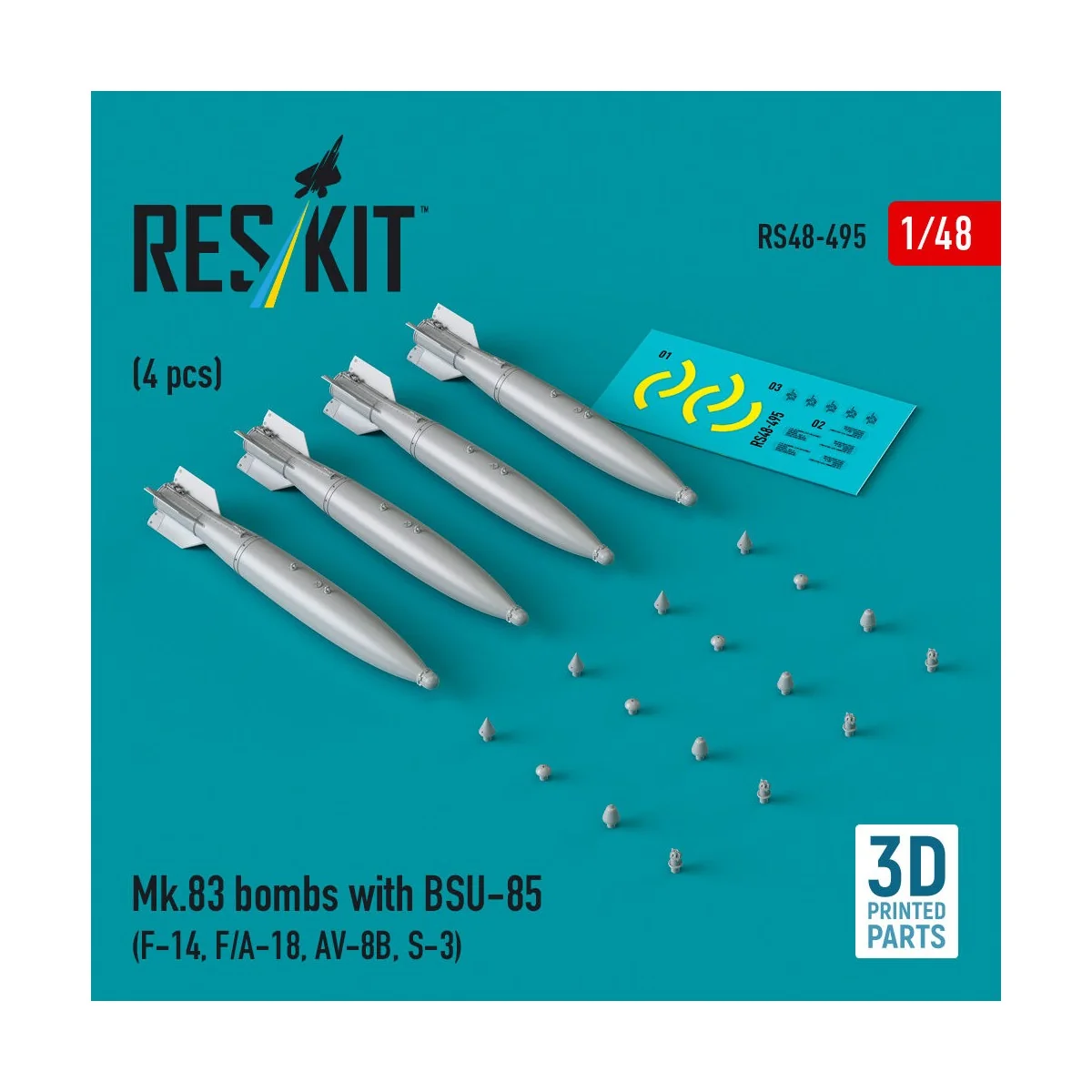 Mk.83 bombs with BSU-85 (4 pcs) (F-14, F/A-18, AV-8B, S-3) (3D prin... Mk.83 bombs with BSU-85 (4 pcs) (F-14, F/A-18, AV-8B, S-3) (3D prin...