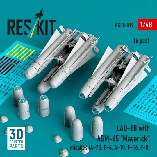 LAU-88 with (2 pcs) AGM-65 Maverick missiles (6 pcs) (A-7D, F-4, A-...