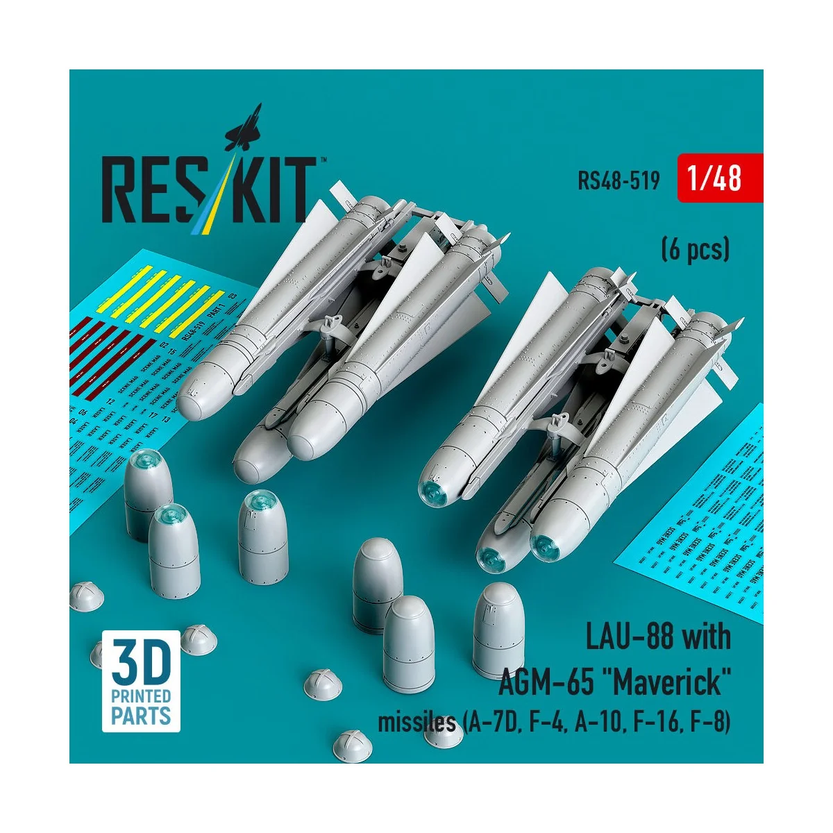 LAU-88 with (2 pcs) AGM-65 Maverick missiles (6 pcs) (A-7D, F-4, A-...