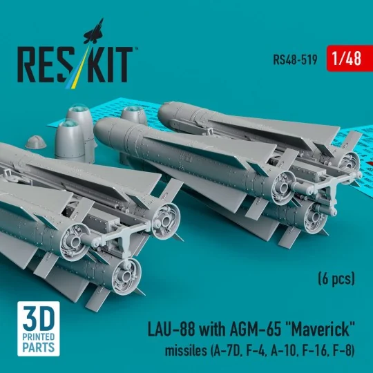 LAU-88 with (2 pcs) AGM-65 Maverick missiles (6 pcs) (A-7D, F-4, A-...